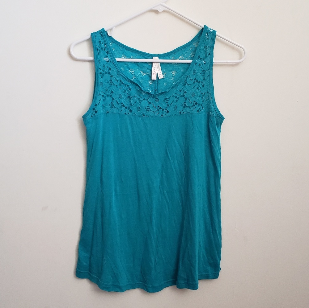 Blue green tank top with lace